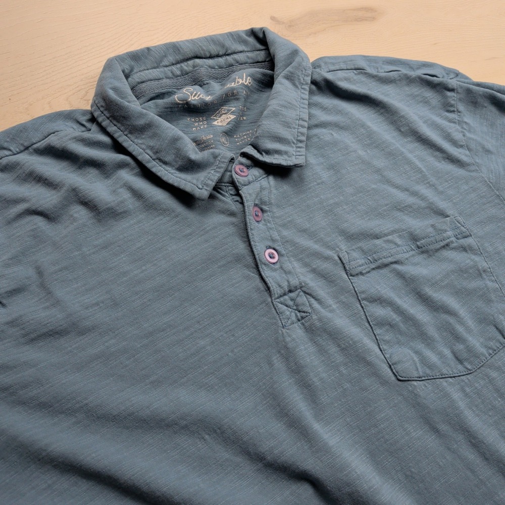 Pact Polo Shirt Mens XL Blue Organic Cotton Slub Jersey Short Sleeve Pocket